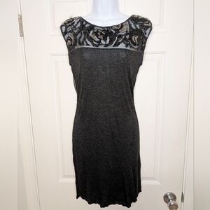 All Saints Black Midi Dress with Gold & Black Sequin Accents US Size 4